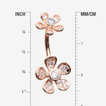 Detail View 1 of Rose Gold Wild Flower Sparkle Internally Threaded Belly Button Ring-Clear Gem